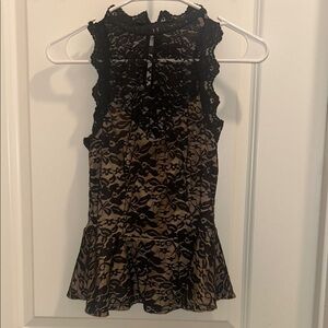 Windsor Black Lace Overlay Tan Peplum Camisole